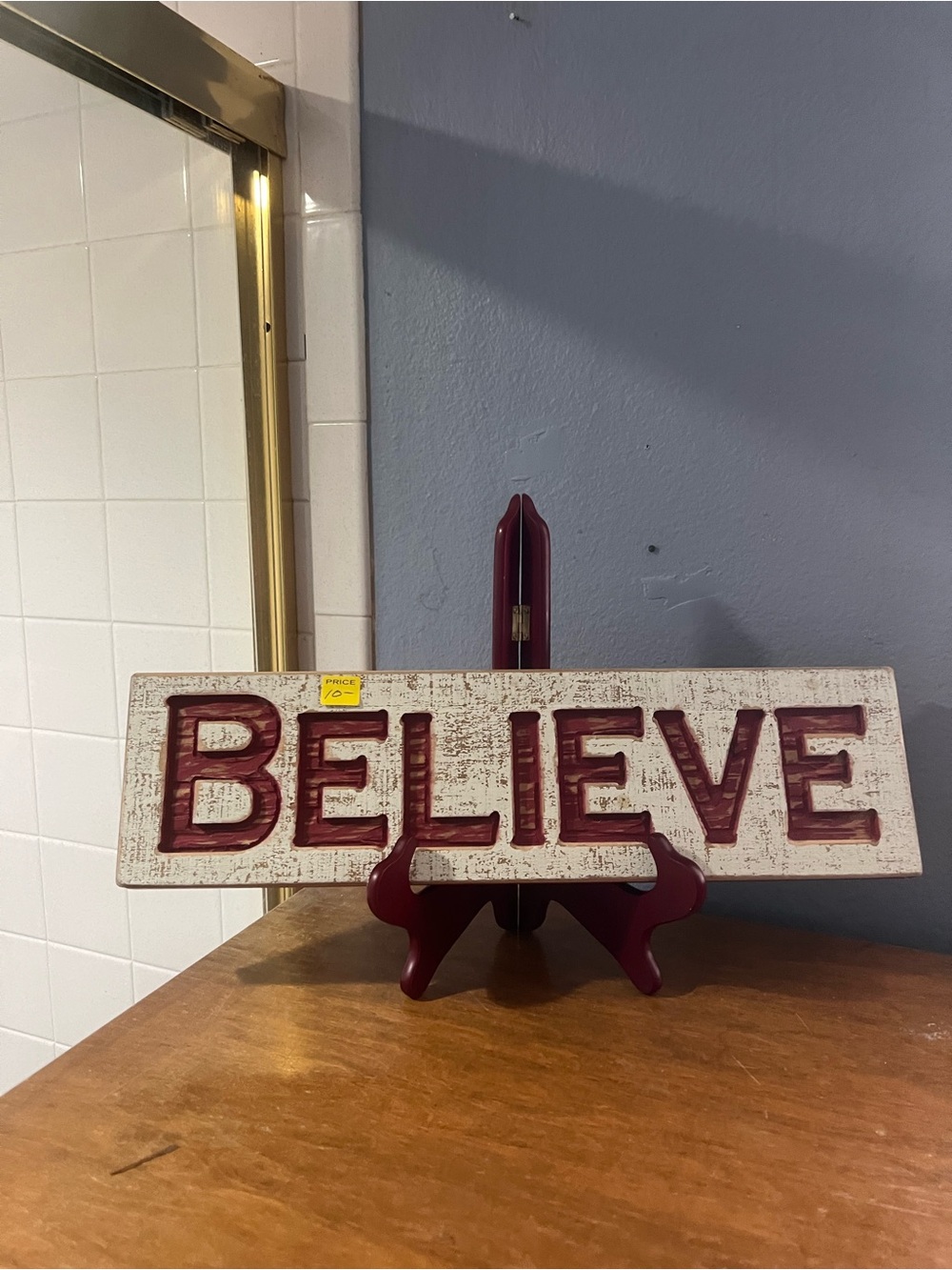 Believe Holiday Plaque - Red and White Decorative Sign #MC